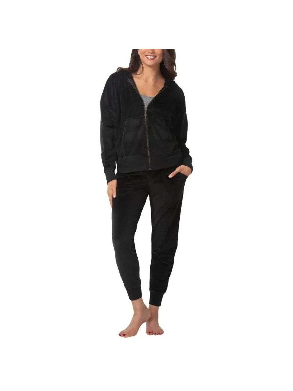 Felina Velour Hoodie & Jogger Set - Size M - Black - Soft & Stylish Lounge Wear